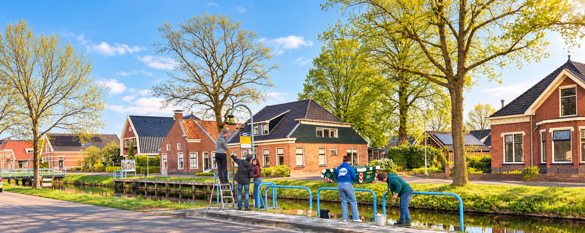 Vrijwilligers maken de bushaltes schoon langs het kanaal.